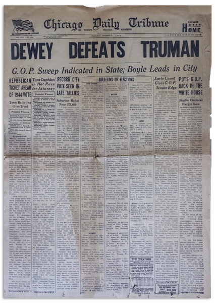 Dewey Defeats Truman Newspaper -- The Most Famous Newspaper Mistake of All Time